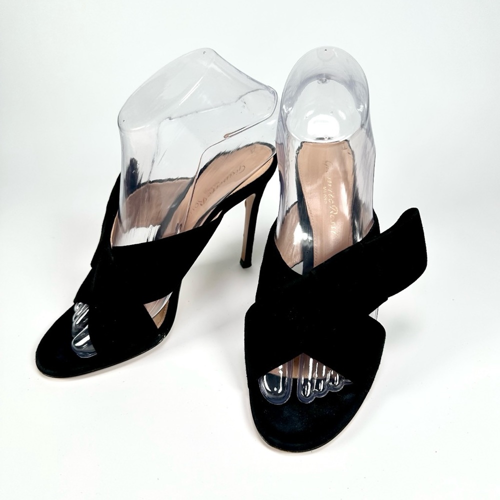 Gianvito Rossi Milano Black Suede Ribbon Slip On Heels - Picture 5 of 14